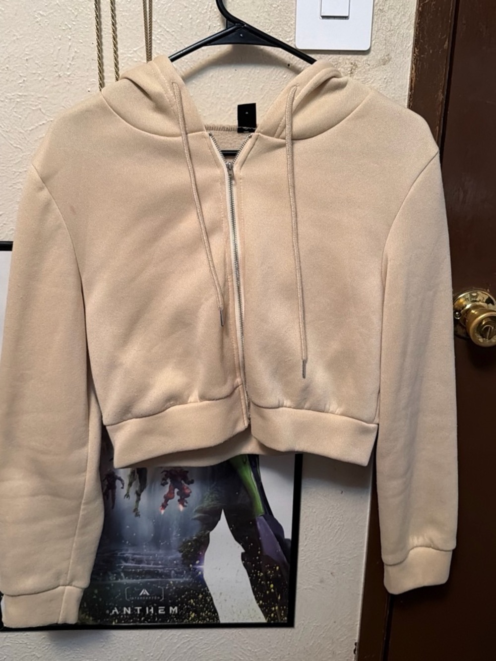 SHEIN Cream Cropped Zip Hoodie